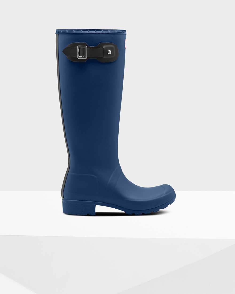 Womens Hunter Original Tour Foldable Tall Rain Boots Navy | TALGOK-942